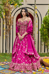 Plum Embroidered Corset & Banarasi Lehenga Set