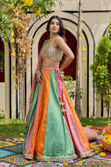 Mauve Mirror-Embellished Bustier & Multi-Panel Lehenga Set