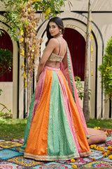 Mauve Mirror-Embellished Bustier & Multi-Panel Lehenga Set
