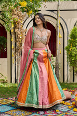 Mauve Mirror-Embellished Bustier & Multi-Panel Lehenga Set