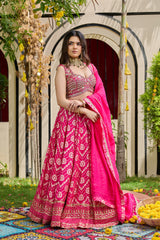 Fuchsia Mirrored Blouse & Banarasi Brocade Lehenga Set