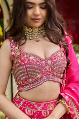 Fuchsia Mirrored Blouse & Banarasi Brocade Lehenga Set