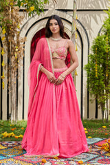 Pink Shimmer Bustier & Georgette Lehenga Set