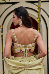 Sage Green Floral Bustier, Dhoti & Cape Set