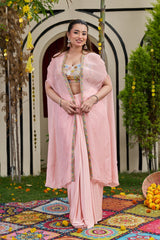 Blush Pink Embellished Bustier & Draped Cape Set