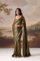 Olive Green Ready-to-Wear Saree & Blouse Set