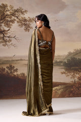 Olive Green Ready-to-Wear Saree & Blouse Set