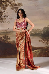 Maroon Embellished Corset & Stitched Saree Set