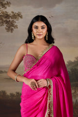 Fuchsia Embellished Corset & Stitched Saree Set