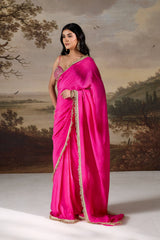 Fuchsia Embellished Corset & Stitched Saree Set