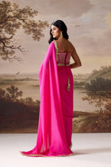 Fuchsia Embellished Corset & Stitched Saree Set