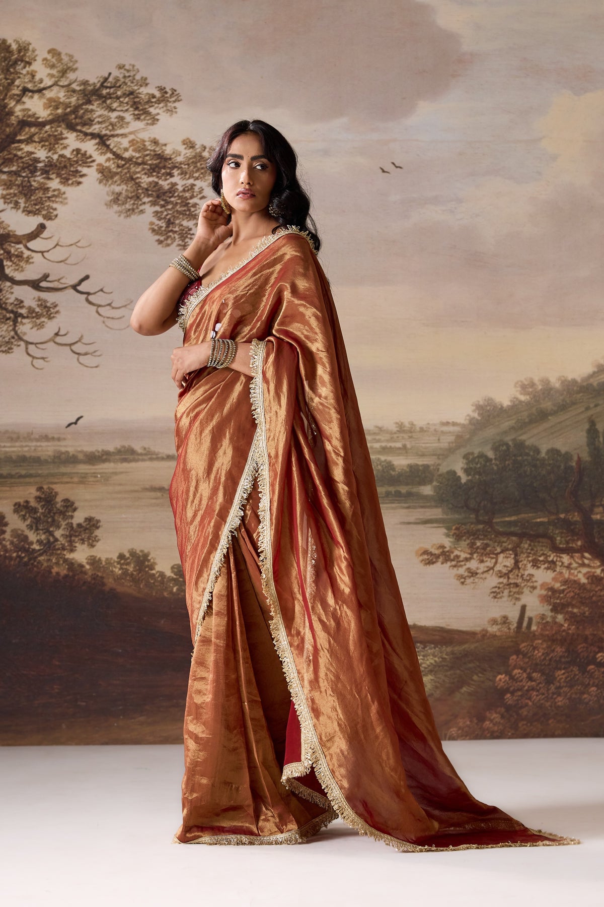 Maroon Embellished Corset & Stitched Saree Set