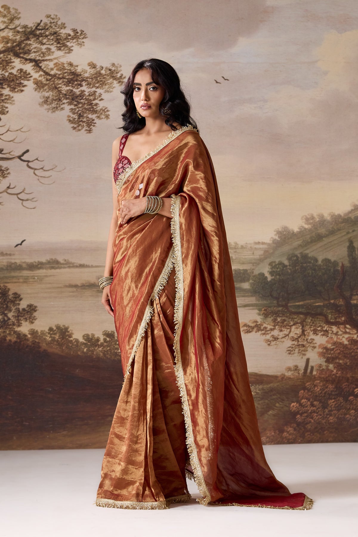 Maroon Embellished Corset & Stitched Saree Set