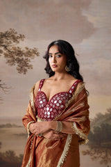 Maroon Embellished Corset & Stitched Saree Set