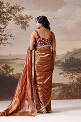 Maroon Embellished Corset & Stitched Saree Set