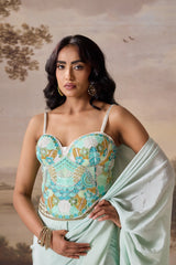 Mint Green Embellished Corset & Draped Saree Set