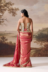 Fuchsia Embellished Corset & Stitched Saree Set