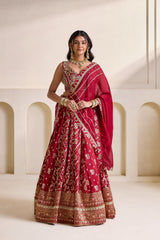 Maroon Embellished Blouse & Banarasi Lehenga Set