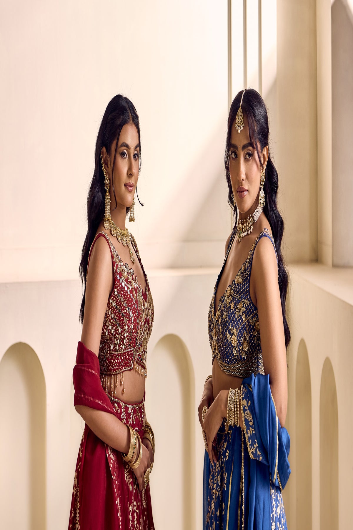 Maroon Embellished Blouse & Banarasi Lehenga Set