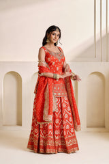 Rust Orange Embroidered Banarasi Kurti & Sharara Set