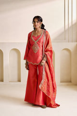 Orange Embroidered Cosmos Kurti, Bustier & Flare Plazo Set