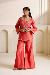 Orange Embroidered Cosmos Kurti, Bustier & Flare Plazo Set