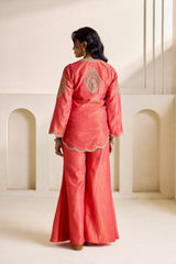 Orange Embroidered Cosmos Kurti, Bustier & Flare Plazo Set