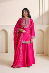 Fuchsia Embroidered Silk Kurti & Sharara Set