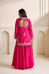 Fuchsia Embroidered Silk Kurti & Sharara Set