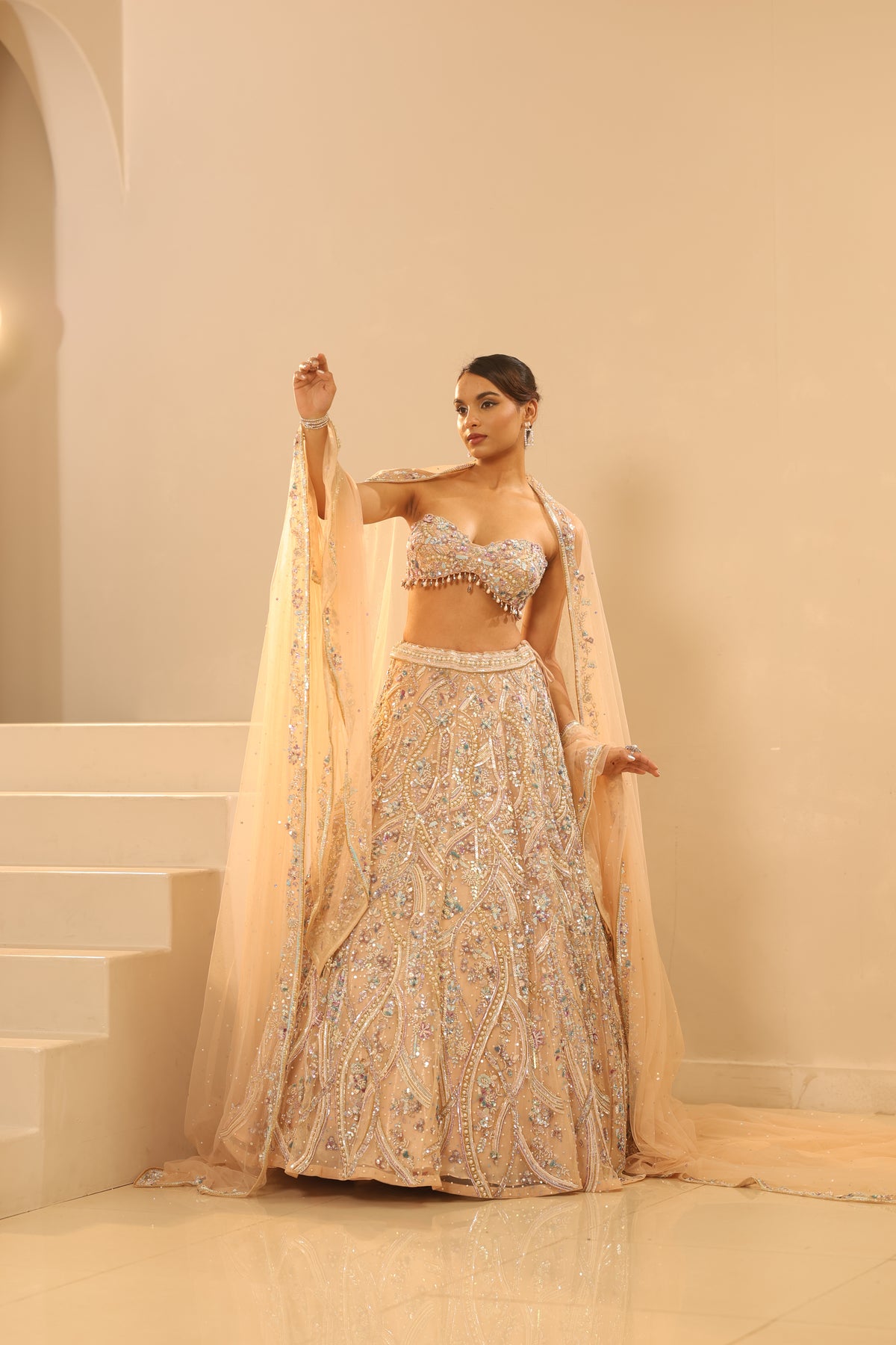 Nude Embroidered Lehenga Set