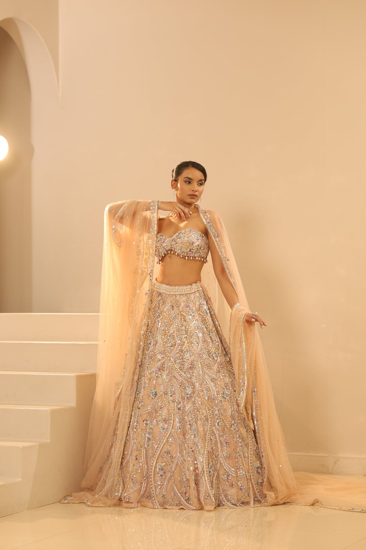 Nude Embroidered Lehenga Set