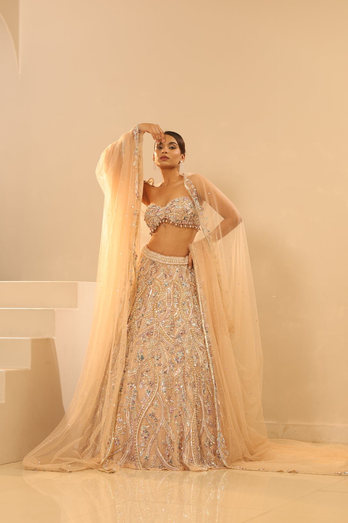 Nude Embroidered Lehenga Set