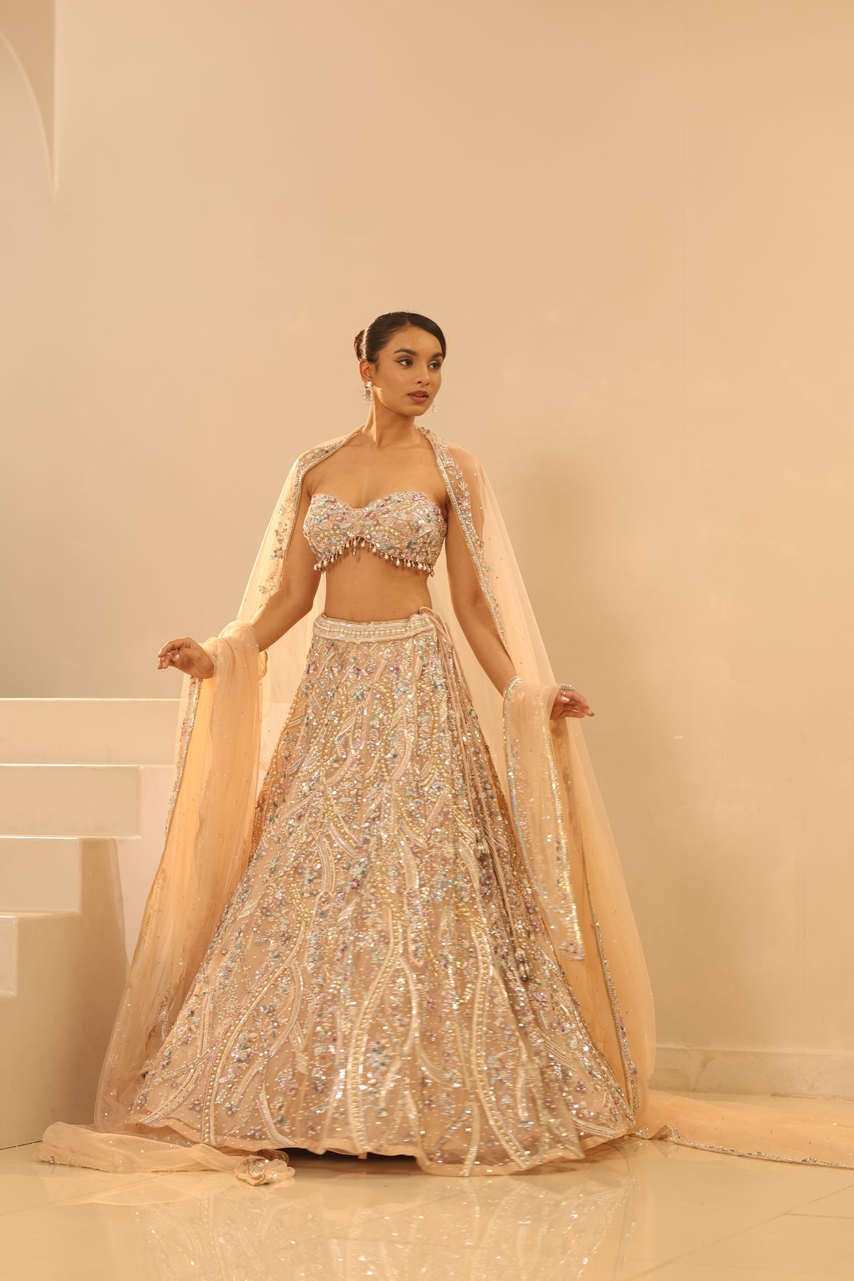 Nude Embroidered Lehenga Set