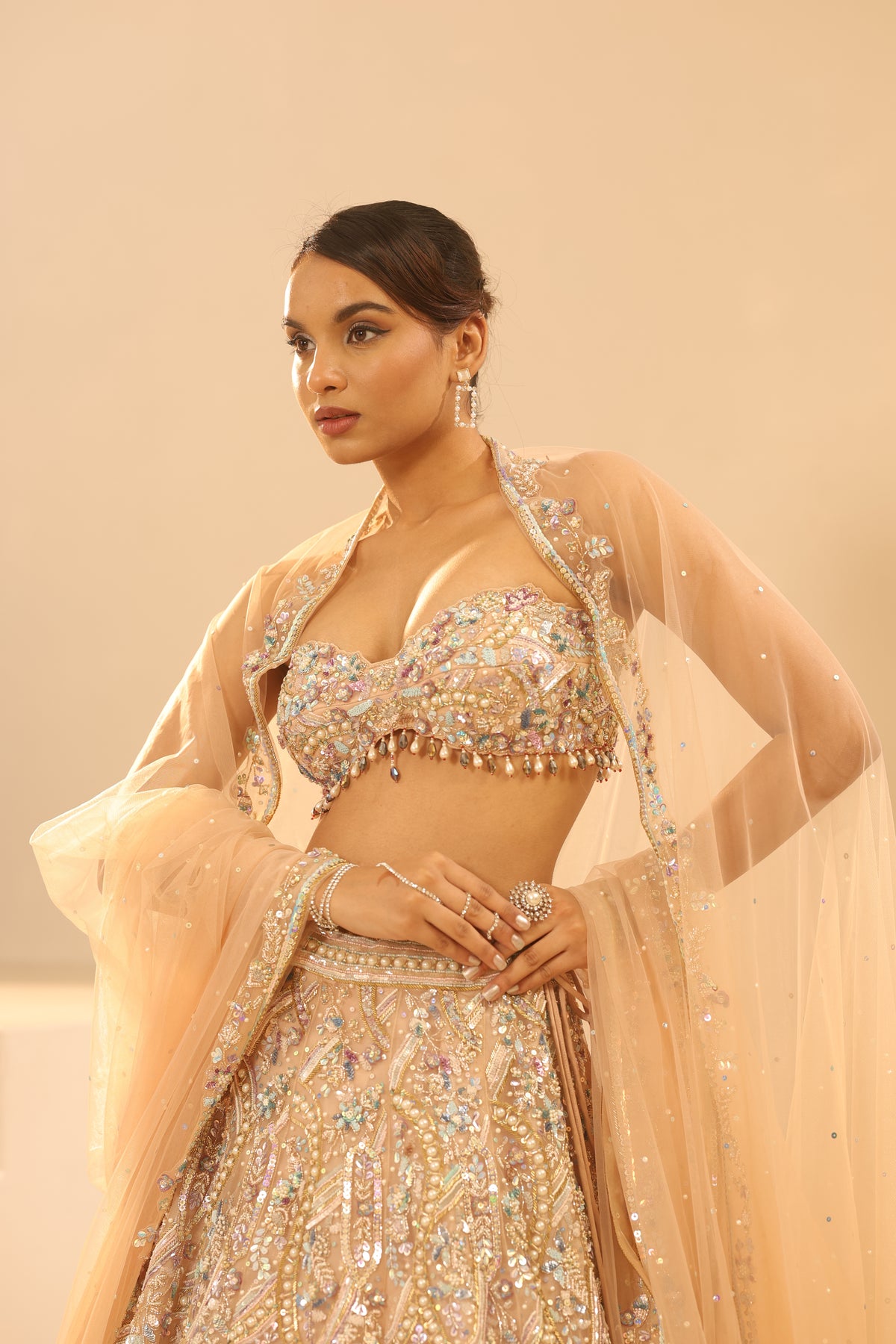 Nude Embroidered Lehenga Set
