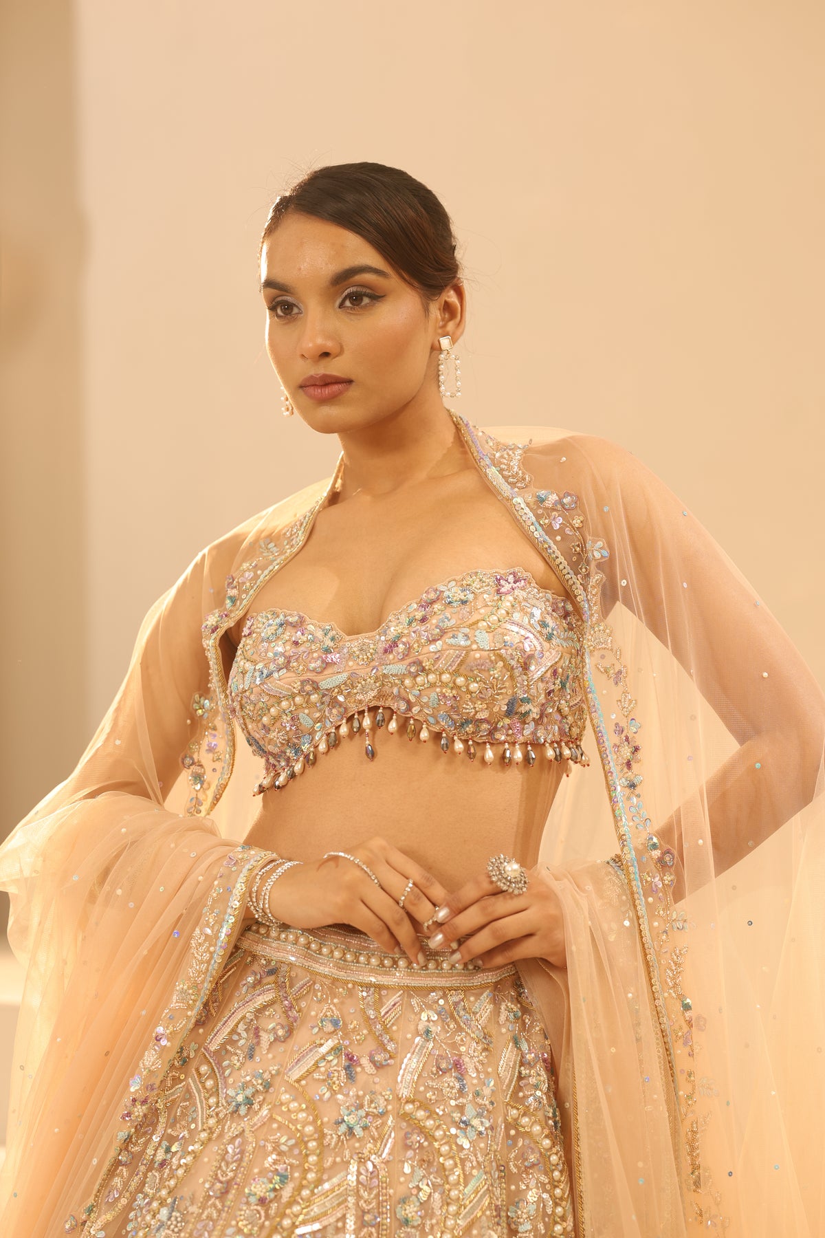 Nude Embroidered Lehenga Set