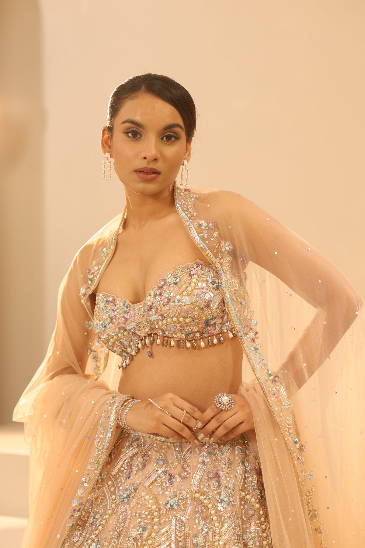 Nude Embroidered Lehenga Set