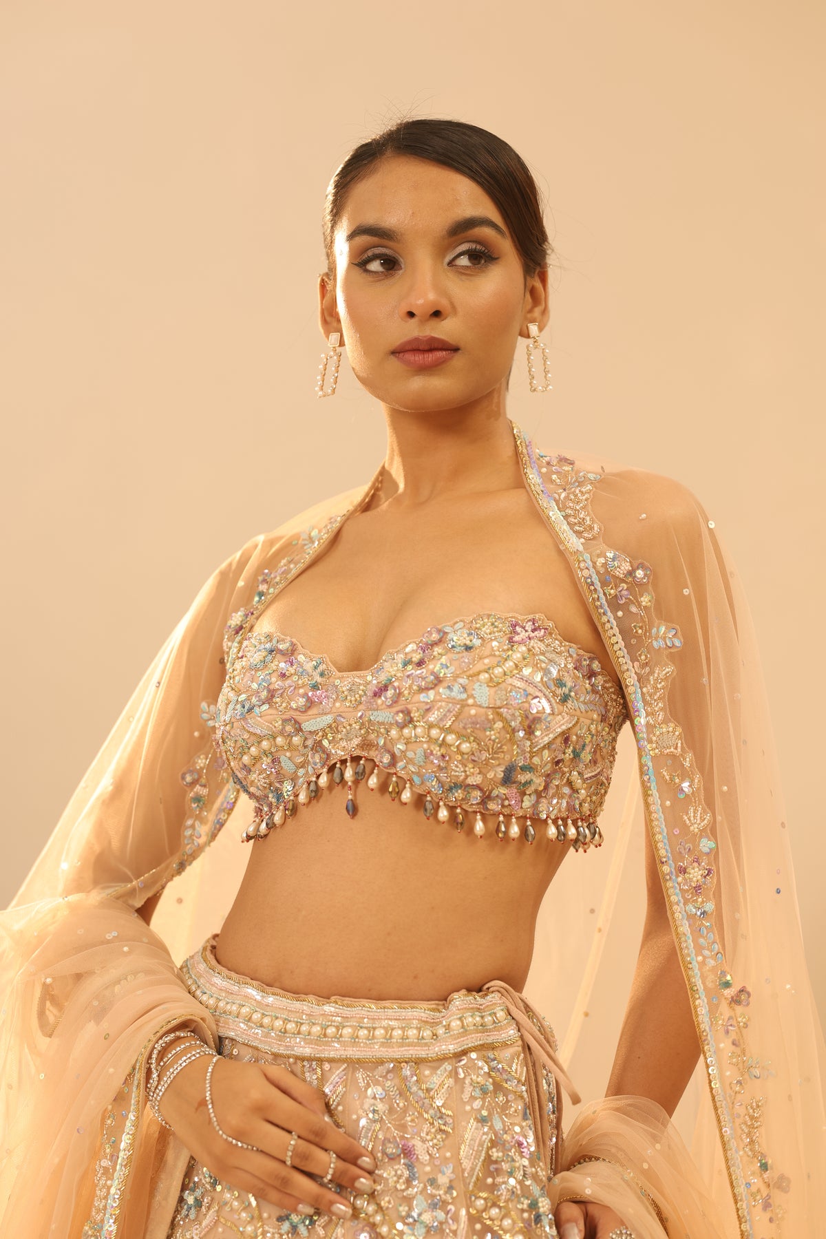 Nude Embroidered Lehenga Set