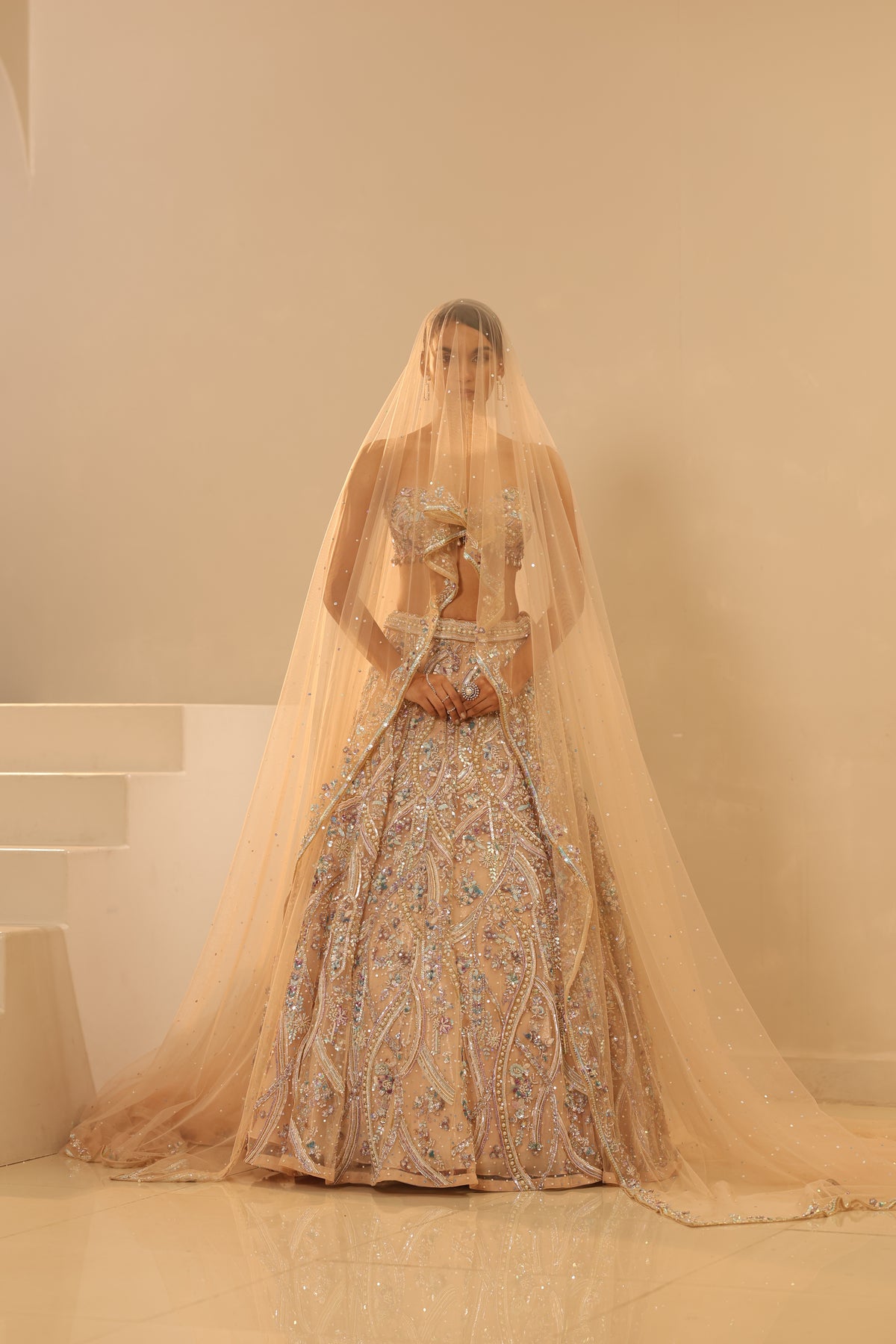 Nude Embroidered Lehenga Set