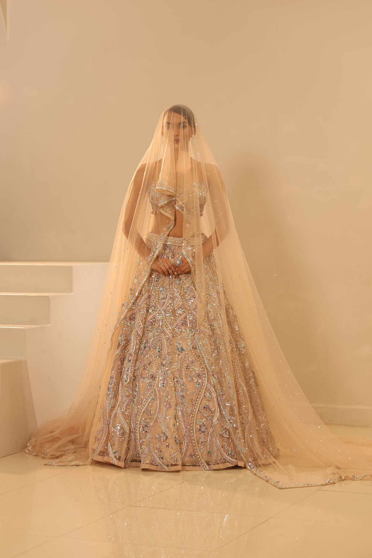 Nude Embroidered Lehenga Set