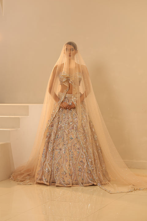 Nude Embroidered Lehenga Set