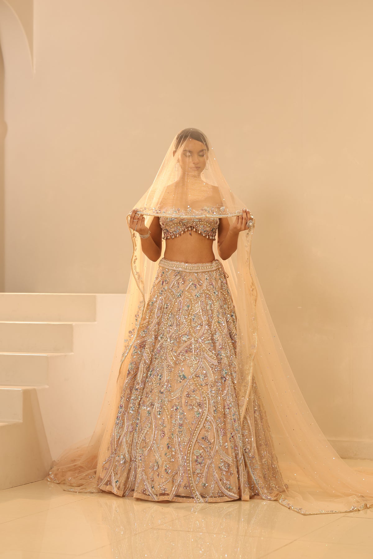 Nude Embroidered Lehenga Set