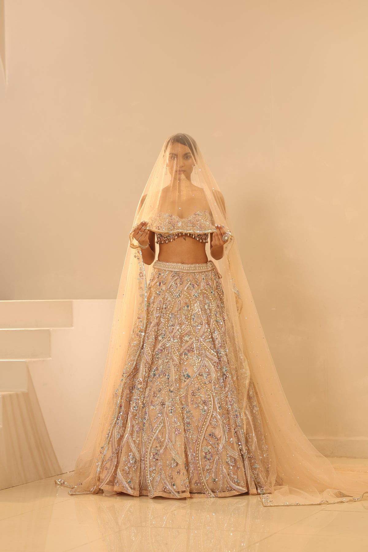 Nude Embroidered Lehenga Set