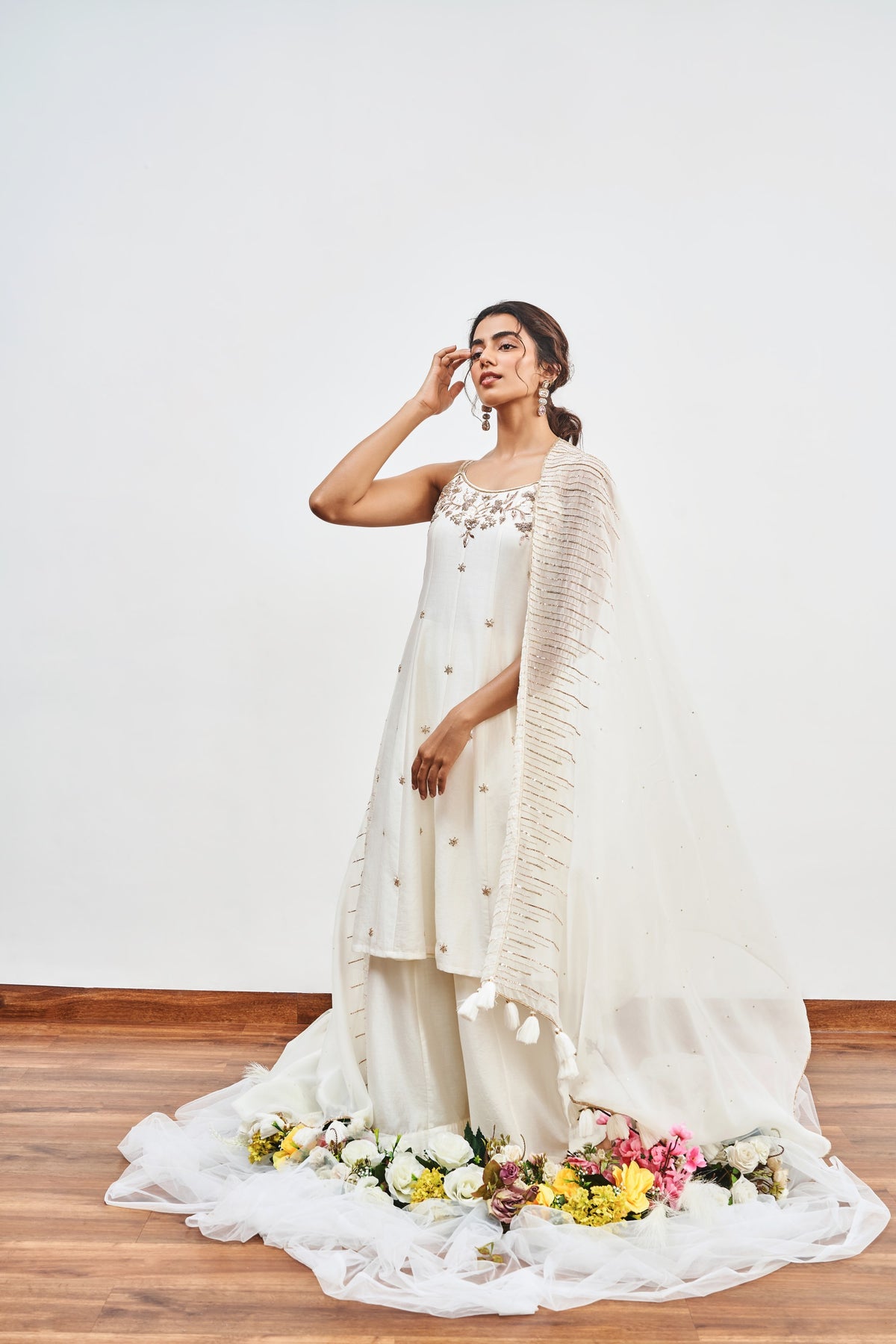 Ivory Kalidaar Set with Ivory Shaded Satin Organza Dupatta