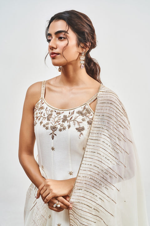 Ivory Kalidaar Set with Ivory Shaded Satin Organza Dupatta