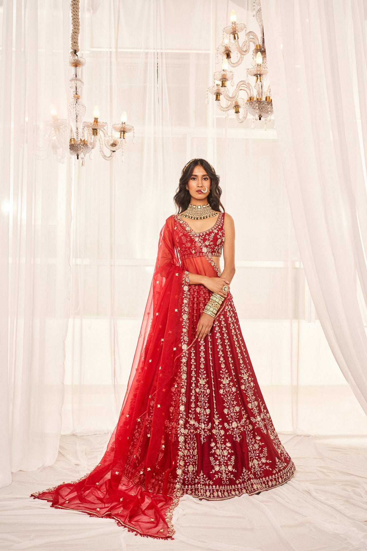 Cherry Red Bridal Lehenga Set