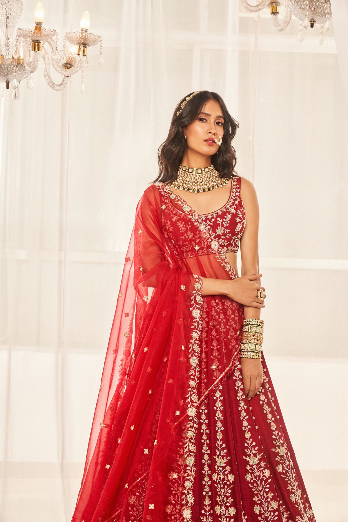 Cherry Red Bridal Lehenga Set