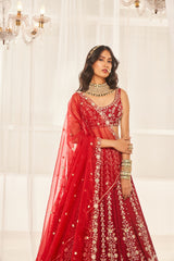 Cherry Red Bridal Lehenga Set