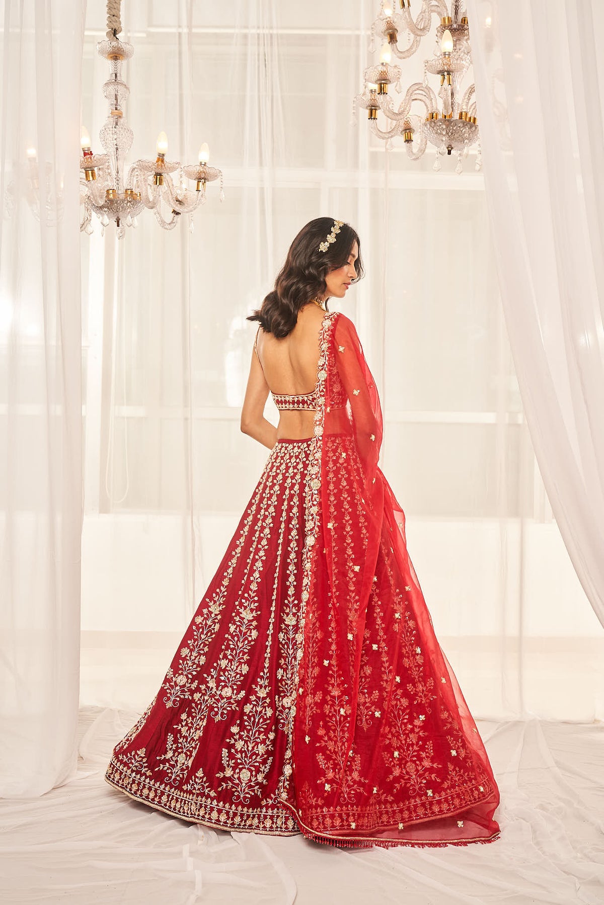 Cherry Red Bridal Lehenga Set