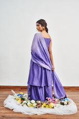 Ink Blue Kalidaar Set with Ink Blue x Light Purple Shaded Satin Organza Dupatta