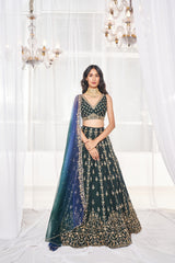 Bottle Green Bridal Lehenga Set